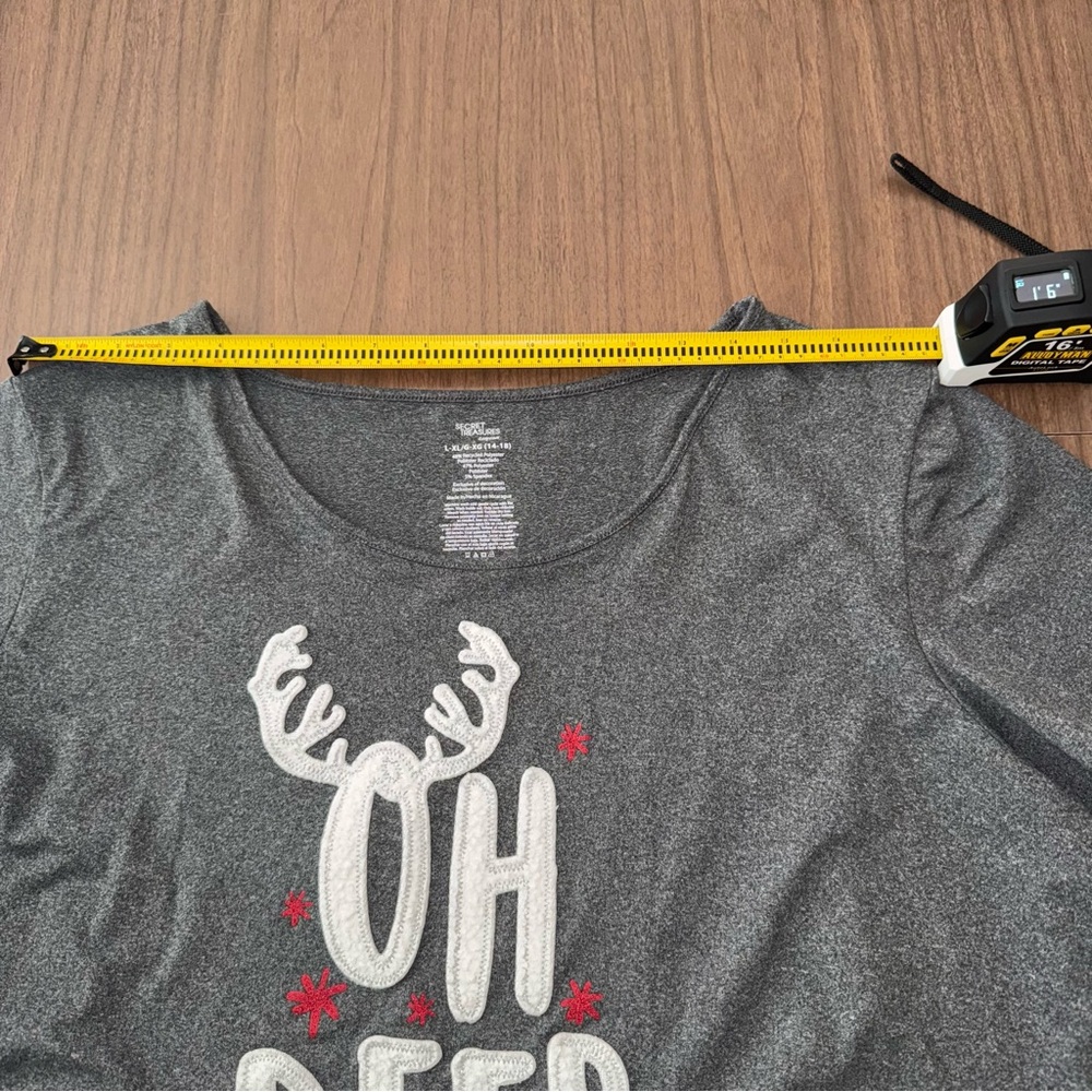 Secret Treasures L/XL Christmas Sleep Shirt‎ Gray "Oh Deer" Reindeer Nightgown - Picture 6 of 10